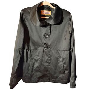 Vintage 2000 Krazee Cropped Satin Jacket Peter Pan Collar Y2K Black M